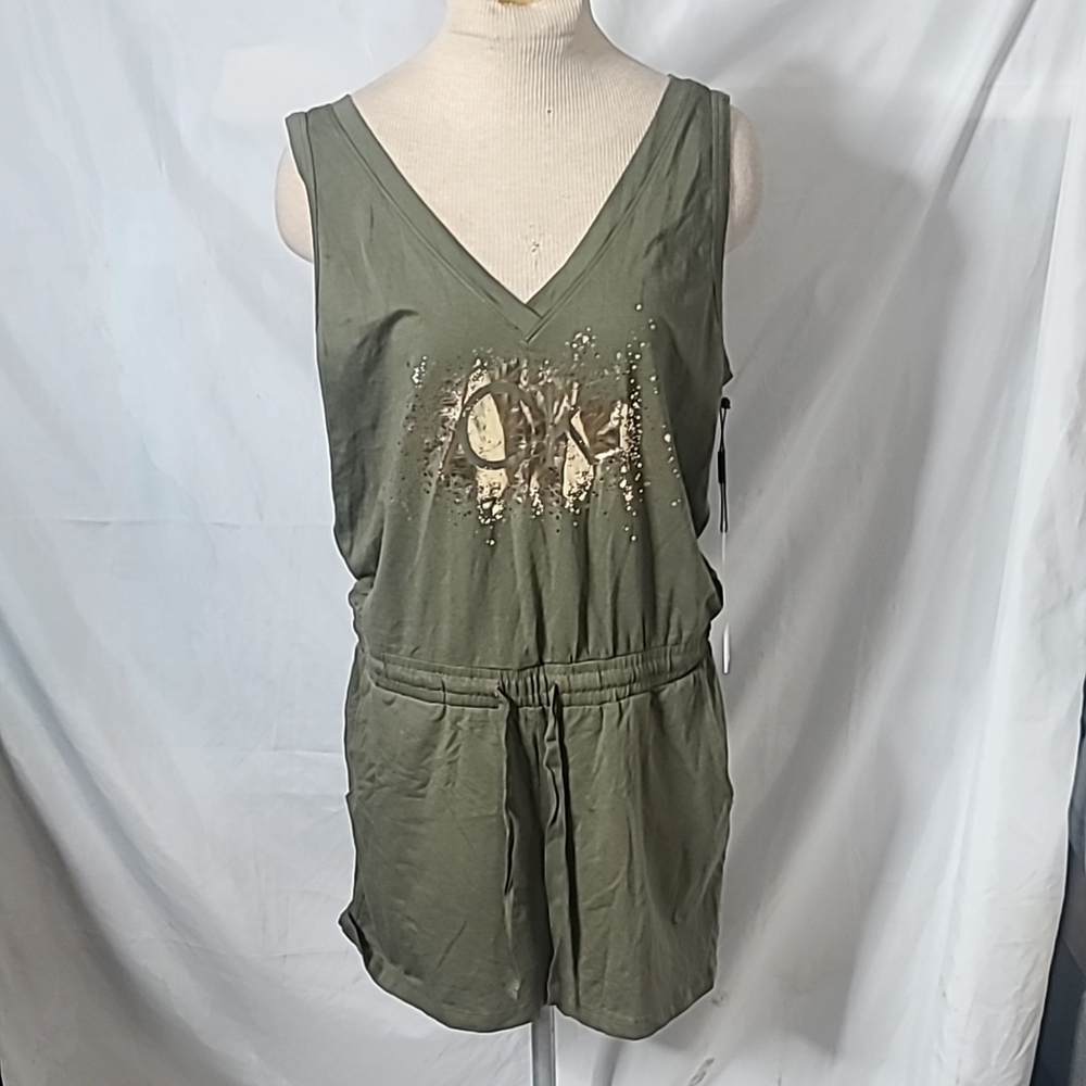 Calvin Klein Olive Sleeveless Romper with Graphic CK Logo